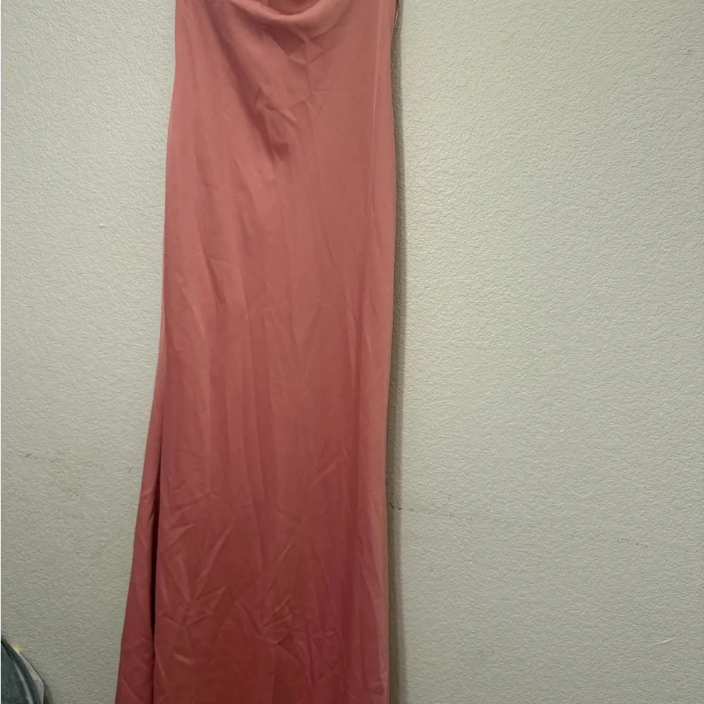 BHLDN Anthropologie Halter Satin Maxi Dress 14P Dusty Rose Bridesmaid Derby - Picture 7 of 12